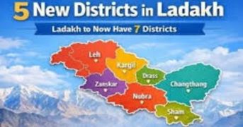 Five new districts have been officially notified in Ladakh, as announced by Lieutenant Governor Vijay Kumar Saxena on social media